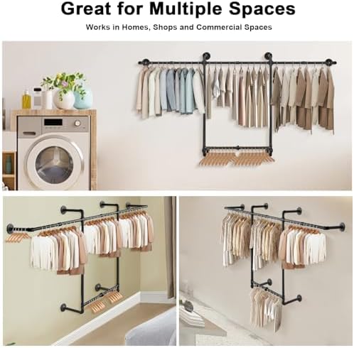 Livabber Industrial Pipe Clothes Rack, Heavy Duty Detachable Iron Garment Rac...