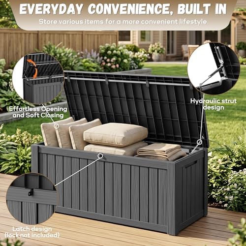 EasyUp 180 Gallon Deck Box, Waterproof& UV Resistant, Black