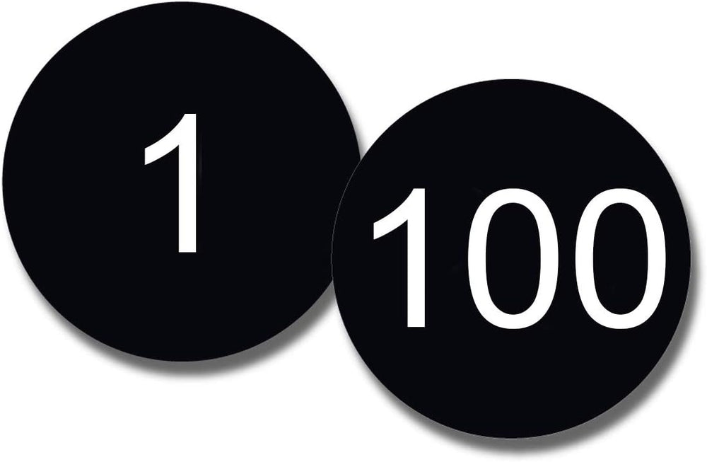 Nap Tags Black Numbered Circle Stickers, 1.5 inch Vinyl Decal, 1-100