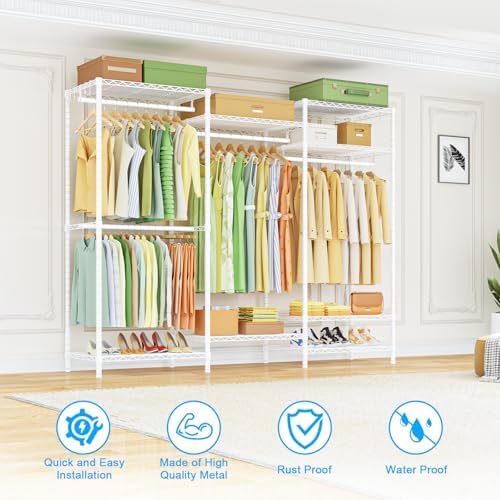 Ulif E13 Heavy Duty Clothes Rack(With 4 Hanger Rods & 8 Shelves) Freestan...
