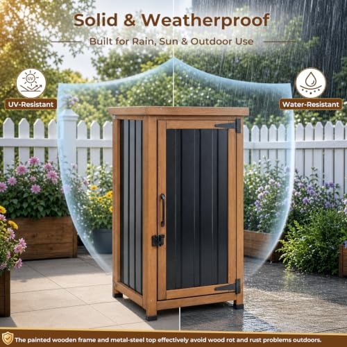 PetsCosset Small Outdoor Storage Cabinet Waterproof with Metal Top, Wood &...