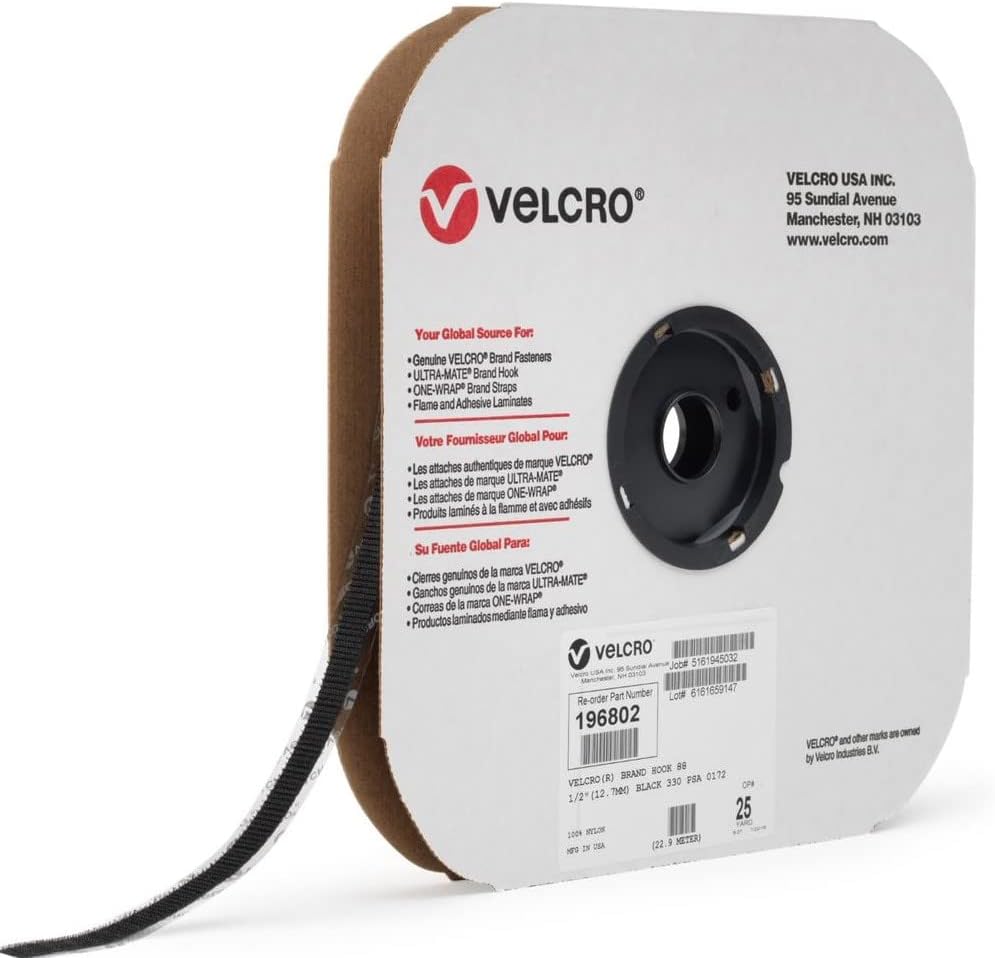 VELCRO Brand Sticky Back Hook Side Only Tape, Black, 75 Ft x 1/2 in