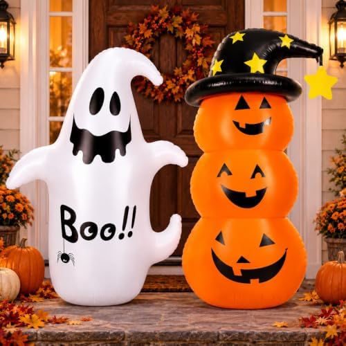 4.3FT Inflatable Halloween Decorations, 2PCS Ghost Pumpkin Set