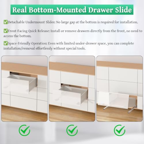 Undermount Drawer Slides,16inch Bottom Mount Full Extension Drawer Slides,Sof...