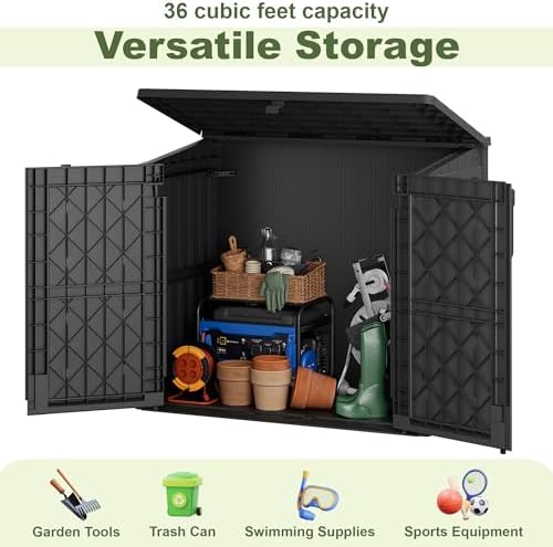 36 Cu Ft Resin Outdoor Storage Shed, Weatherproof Horizontal Outdoor Storage ...