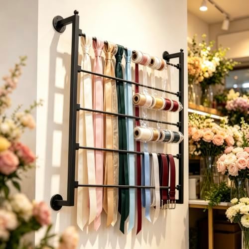 5 Layer Wall Scarf Display Tie Rack Ribbon Organizer Wrapping Paper Holder