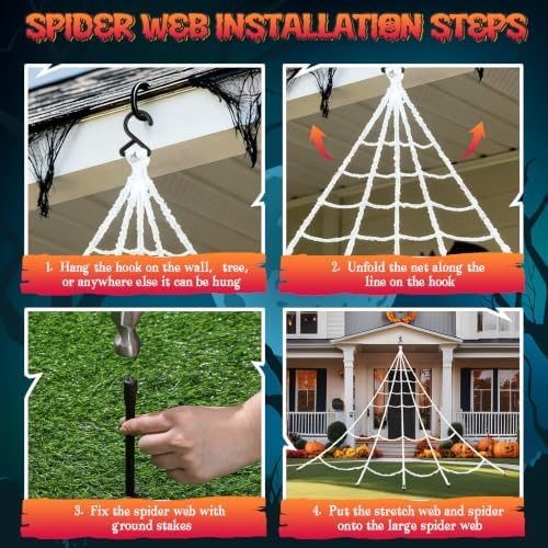 Halloween Spider Web Lights Decor+2 Animatronic 34'' Jumping Spider, ...