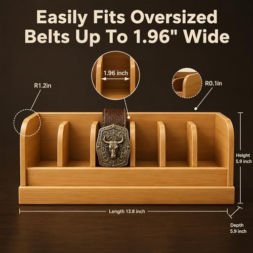 MinBoo Bamboo Belt Organizer Box,6 Grids Belt Rack, Belt Organizer for Closet...