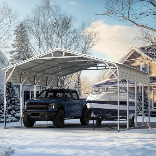 Quictent 20x20 FT Heavy Duty 2-Car Metal Carport, Galvanized Steel Hard Top S...