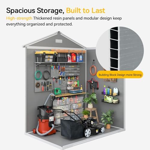 Aoxun 6x4 FT Outdoor Storage Shed, Outdoor Resin Shed with Floor, Gray