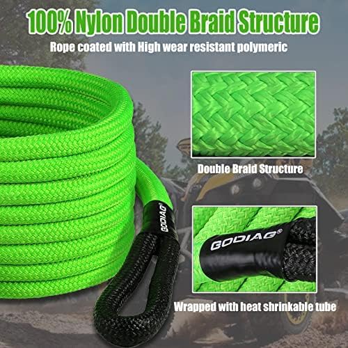 GODIAG 1"×30ft Kinetic Recovery Rope Recovery Tow Strap Heavy Duty Energ...
