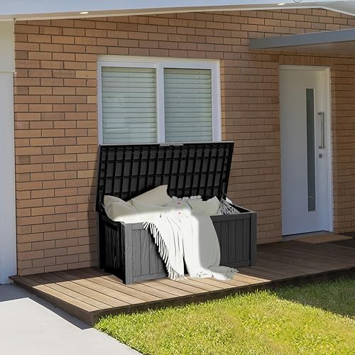 150 Gallon Resin Large Deck Box Organization and Storage Box for Patio, Outdo...