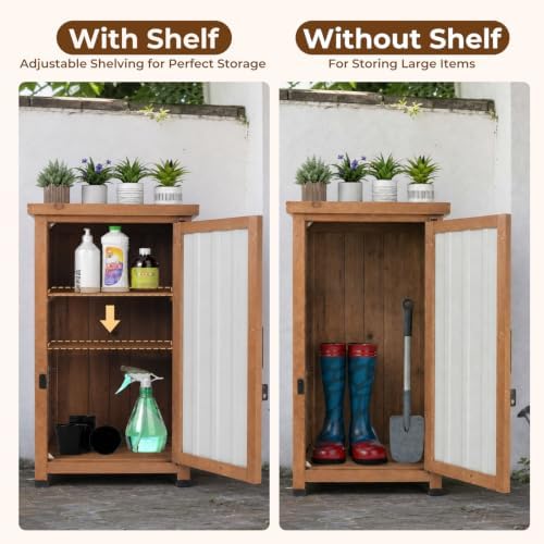 PetsCosset Small Outdoor Storage Cabinet Waterproof with Metal Top, Wood &...