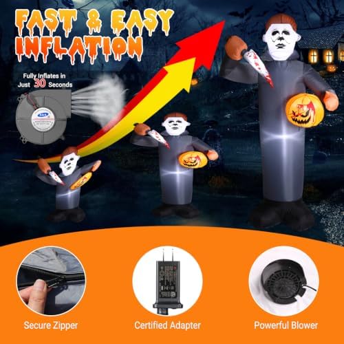 Elegear 6FT Masked Slasher Halloween Inflatable, Outdoor Yard Lawn Decor