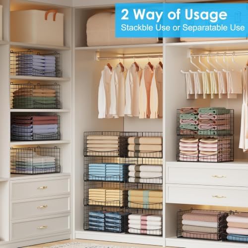 Hongtamoya 4-Tier Closet Organizers and Storage Basket, Wider Foldable Closet...