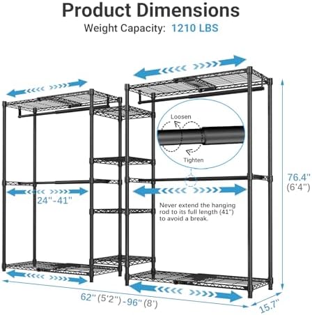 VIPEK X3 Expandable Heavy Duty Clothes Rack Closet Organizer System Black