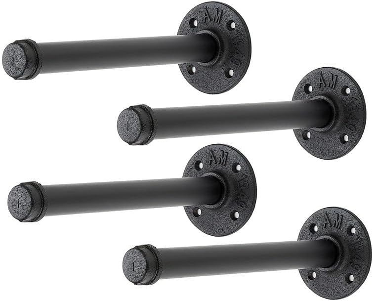 10 Inch Black Industrial Pipe Floating Clothing Rack Wall Mounted, 4 Pack