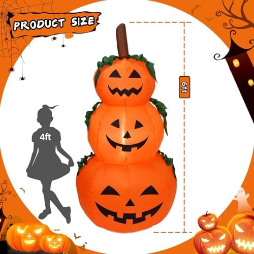 6FT H Halloween Inflatable Stacked Pumpkins Blow up Pumpkin Stacked with Buil...