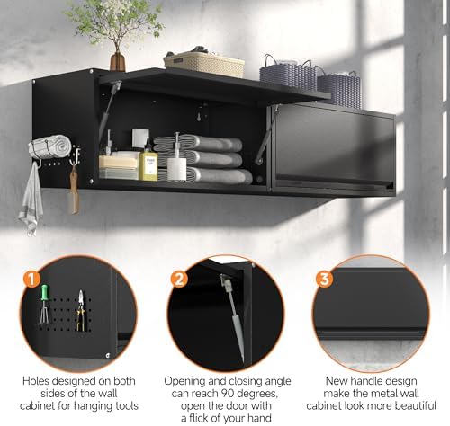 Coolsun Metal Wall Cabinet, 12.6" H Garage Wall Cabinet with Up-Flip Door