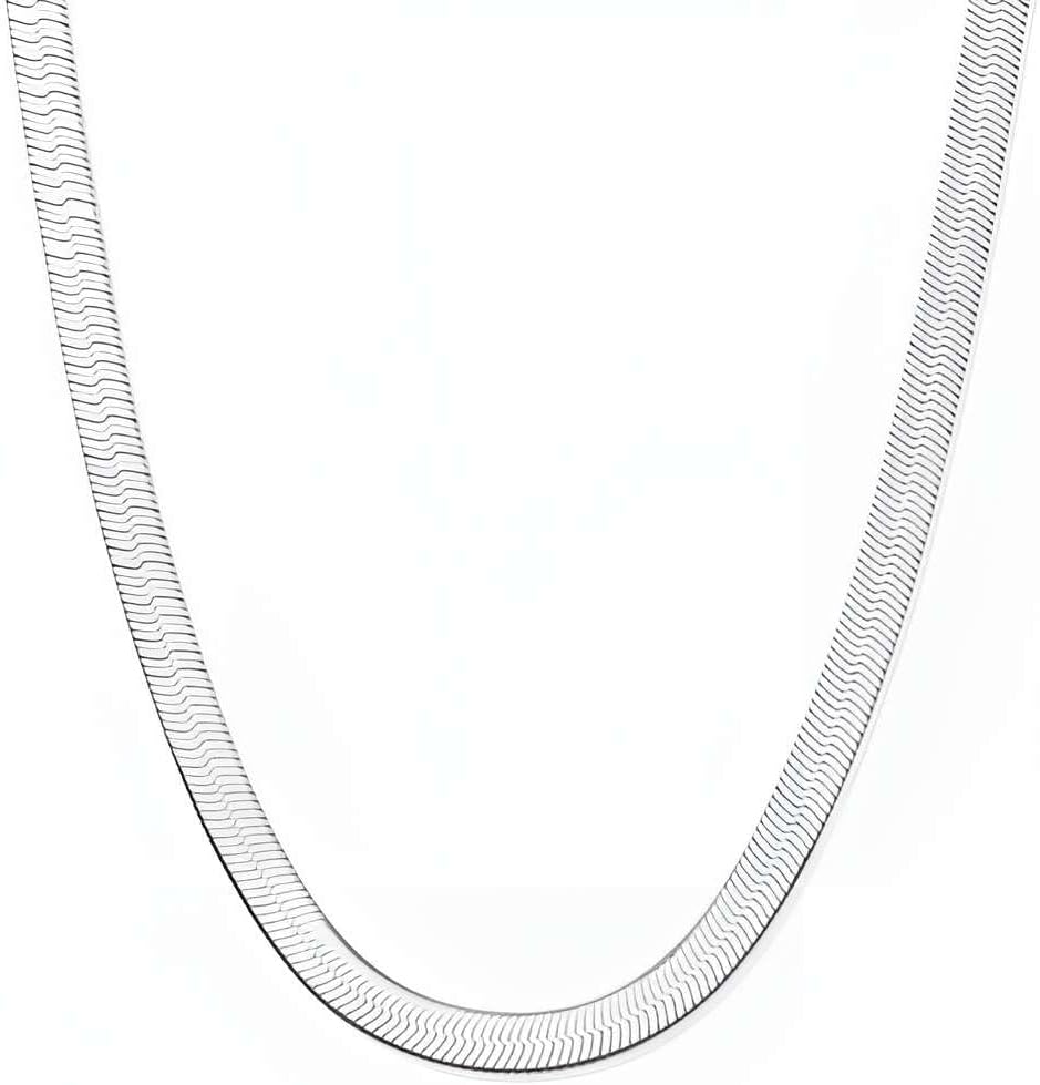 Herringbone Chain Necklace for Women Men 18K White Gold Over Italian 925K Sta...