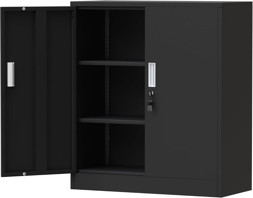 Metal Storage Cabinet with Locking Doors, Adjustable Shelves, Black