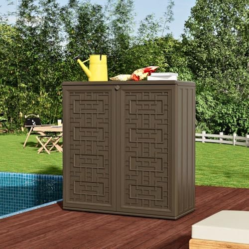ZZM HDPE Outdoor Storage Shed, Outdoor Plastic Storage Cabinet, Horizontal Re...
