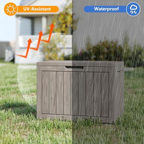 35 Gallon outdoor cushion storage deck boxes outdoor waterproof, package deli...