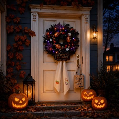 Halloween Wreath for Front Door, 24" Black Gothic Spooky Outdoor Dรฉcor
