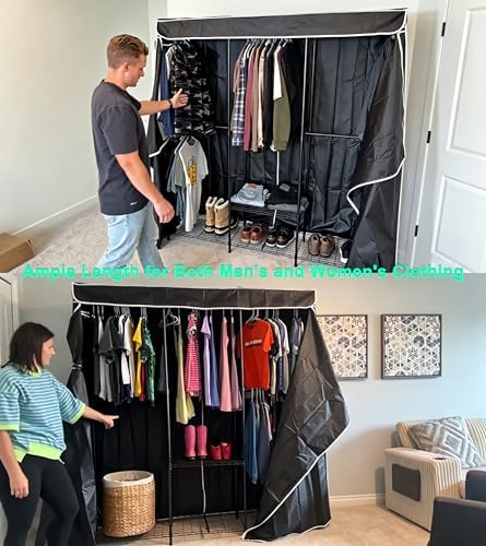 SEMHOR K01C Heavy Duty Clothes Rack with Cover Black, Max Load 860LBS
