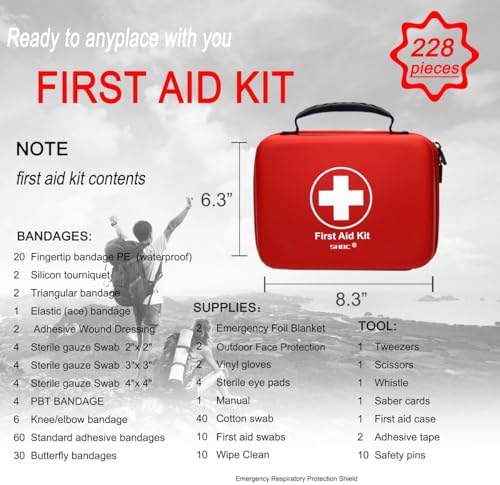 Compact First Aid Kit (228pcs) Designed for Family Emergency Care. Waterproof...