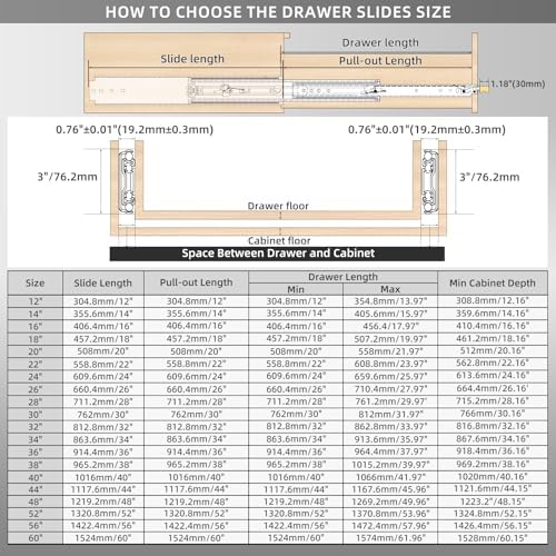1 Pair Heavy Duty Drawer Slides with Lock 18 20 22 24 26 28 30 32 34 36 38 40...