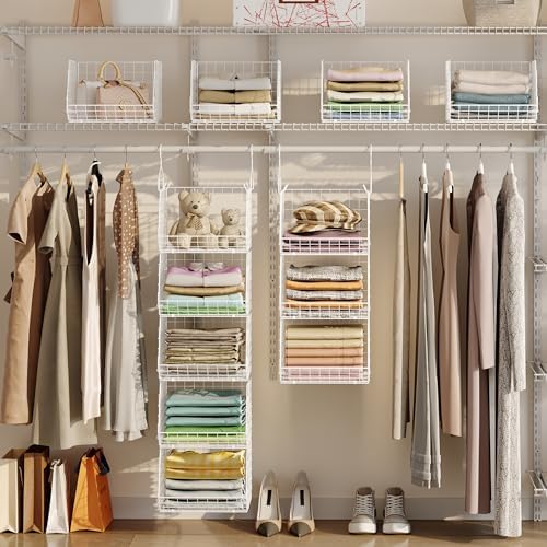 5 Tier Closet Hanging Organizer, Clothes Hanging Shelves with 4 Hanging Hooks...