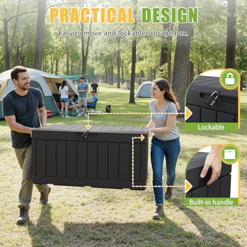 Greesum Outdoor Storage Box 82 Gallon Storage Bin with Lid for Patio Furnitur...
