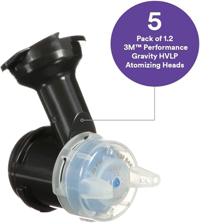 3M Performance Gravity HVLP Atomizing Head Refill Kit, Size 1.2, (5 Pack)