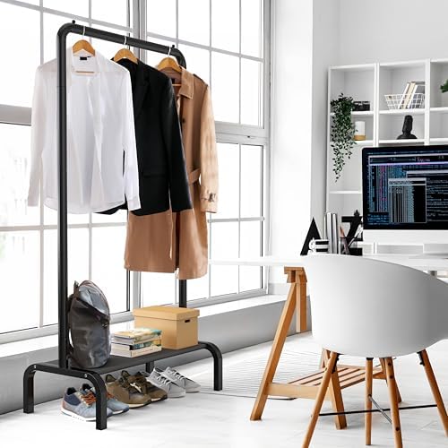 Simple Houseware 30" W Narrow Freestanding Garment Rack with Shelves, Black