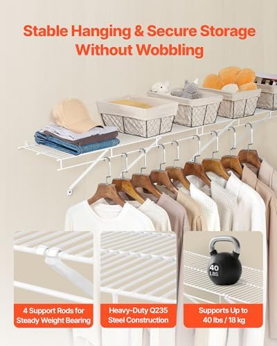 VEVOR Wire Shelf Kit, 3 ft, Set of 2, Wall Mounted Wire Shelves, Heavy-Duty C...