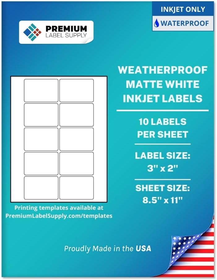 Premium Label Supply Waterproof Matte White Sticker Labels – 3" x 2"...