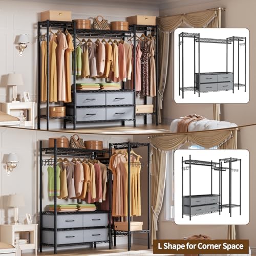 Golpart Heavy Duty Clothes Rack Metal Wardrobe with Adjustable Wire Shelves