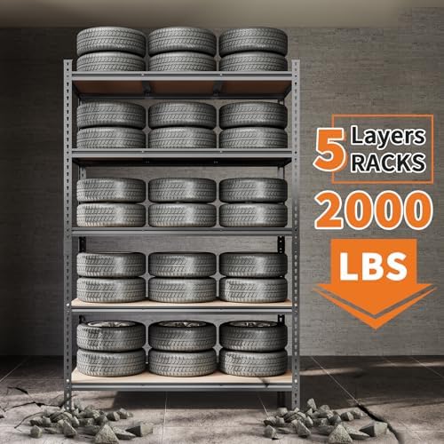 Garvee Storage Shelves 5 Tier Garage Shelving Heavy Duty Adjustable Metal She...
