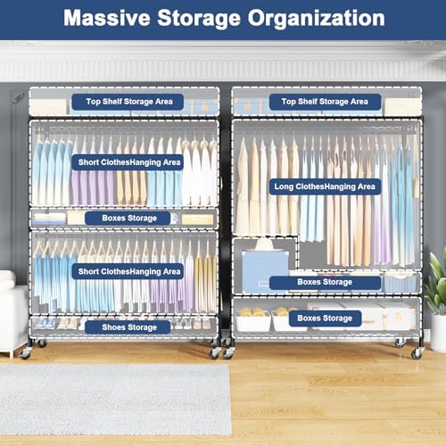 ULIFHOME P8C Max Heavy Duty Clothes Rack(With Extended Width Design) Rolling ...