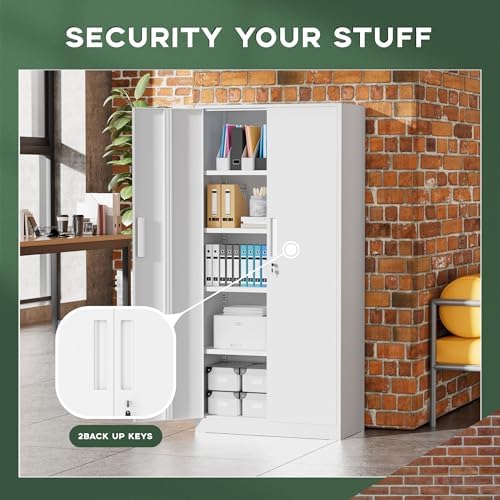 Greenvelly White Metal Storage Cabinet for Garage, 72โ Steel Locking Cabinet ...