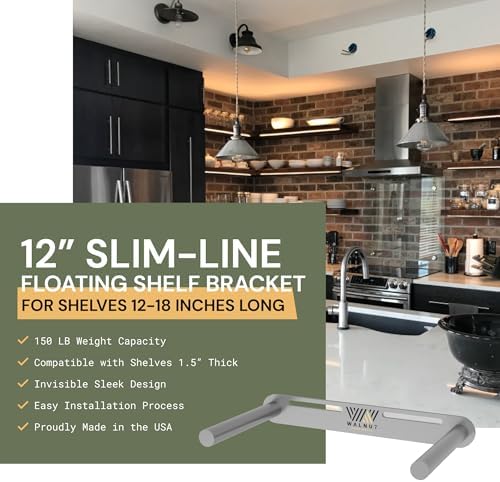 Slimline 12โ Floating Shelf Bracket, 150 LB Weight Capacity, Supports 1.5&quo...