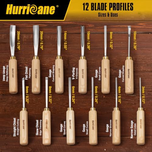 HURRICANE 12-Piece Starter Wood Carving Tools Set, Professional Wood Carving ...