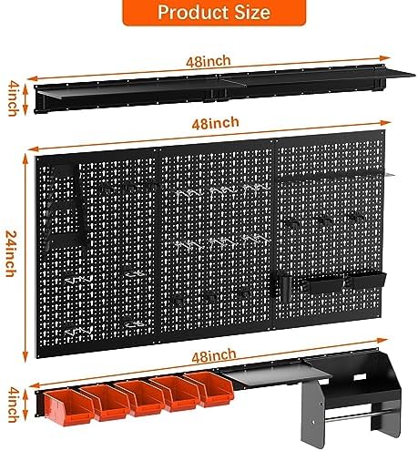 TORACK Metal Pegboard Wall Organizer 24x48 in, Tool Storage Pegboard, Black
