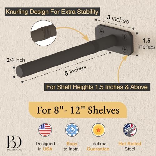 Invisible Floating Shelf Bracket 8 Inch Rod 3/4 inch Diameter Heavy Duty with...