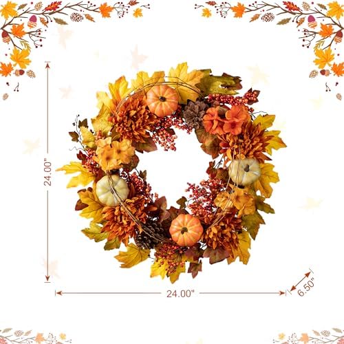 Glitzhome 24 inch Artificial Fall Wreath Decor, Autumn Maple Leaf Wreath for ...