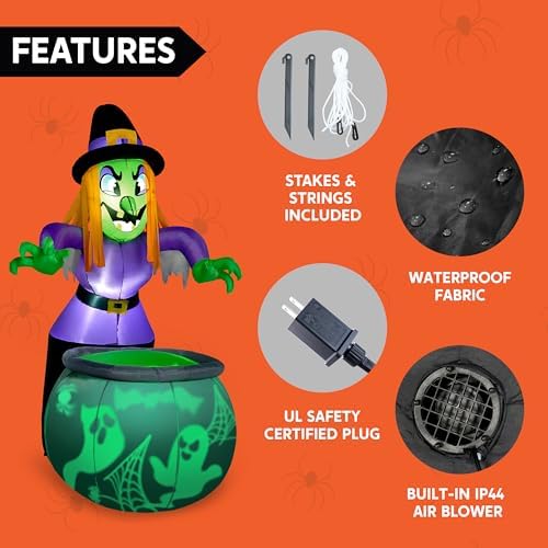 Joiedomi 6 Ft Halloween Inflatable Witch and Cauldron Decoration with Project...