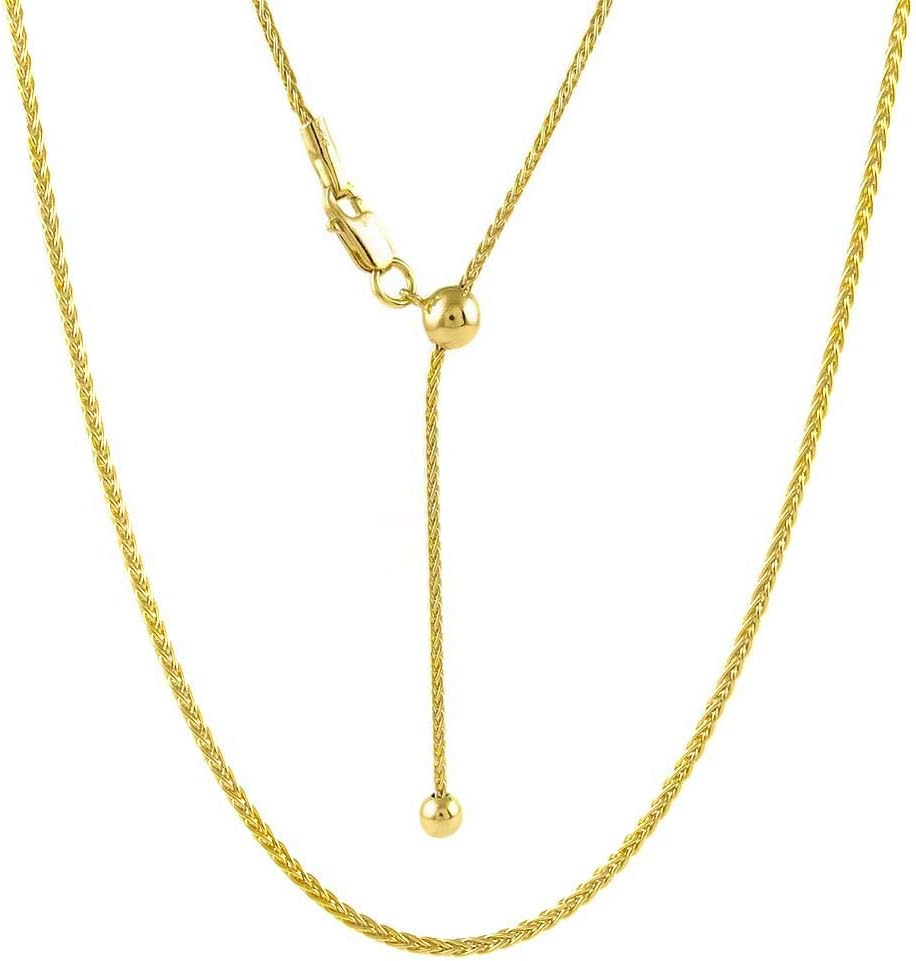 925 Sterling Silver necklace 1.3MM Adjustable Wheat Chain Necklace, Bolo Neck...