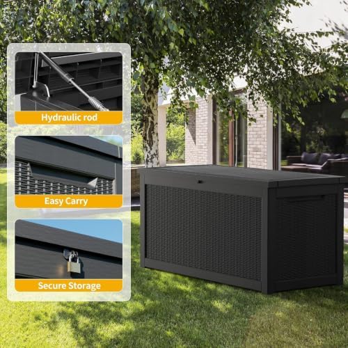 TARKARI 370 Gallon Outdoor Storage Box Waterproof, Resin Deck Boxes with Lock...