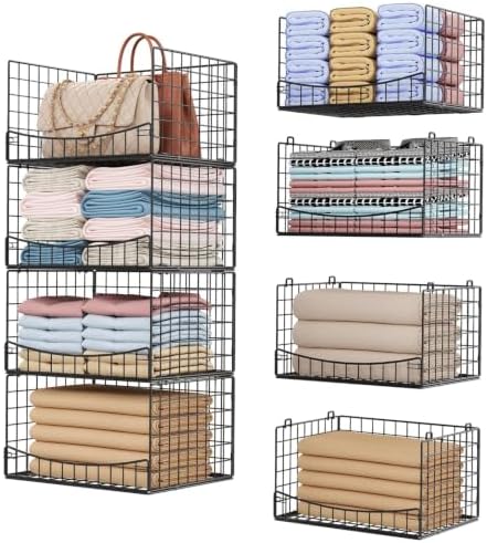 Hongtamoya 4-Tier Closet Organizers and Storage Basket, Wider Foldable Closet...